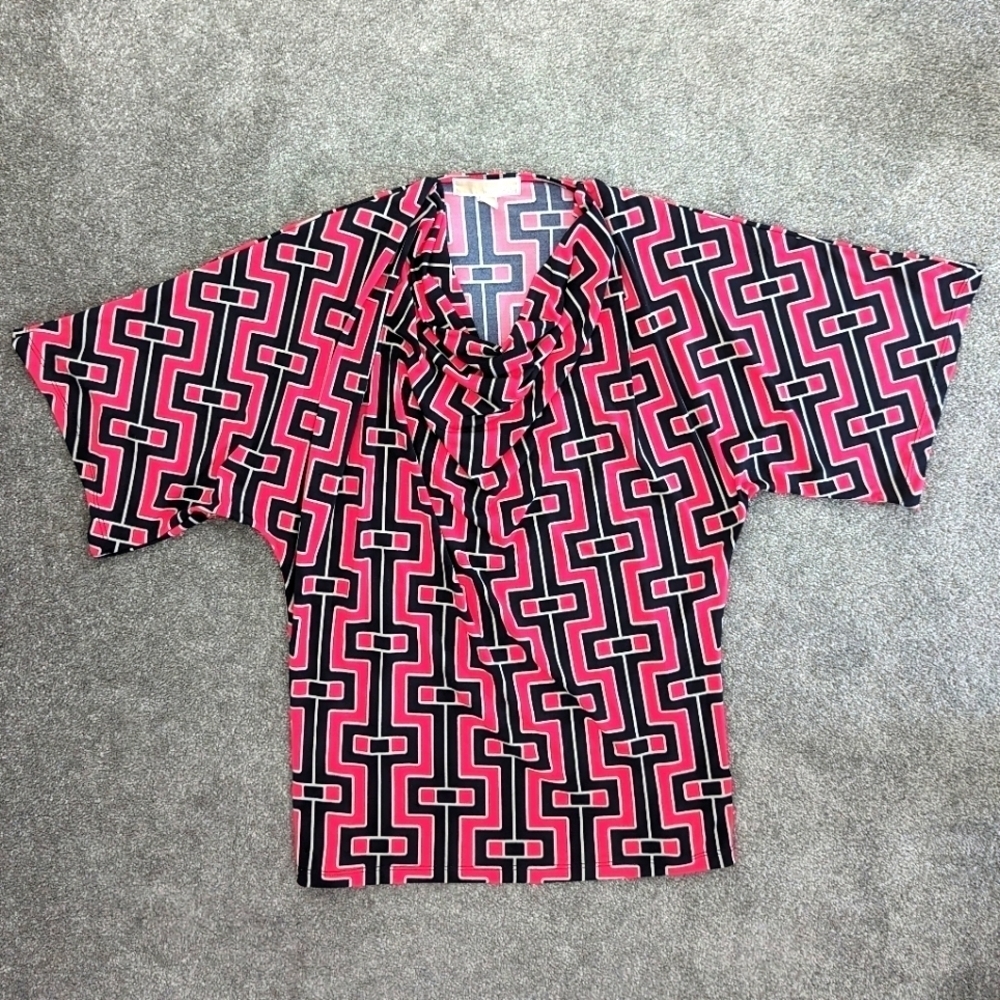 MICHAEL Kors Women's Red Blouse Geometric Print Size Small